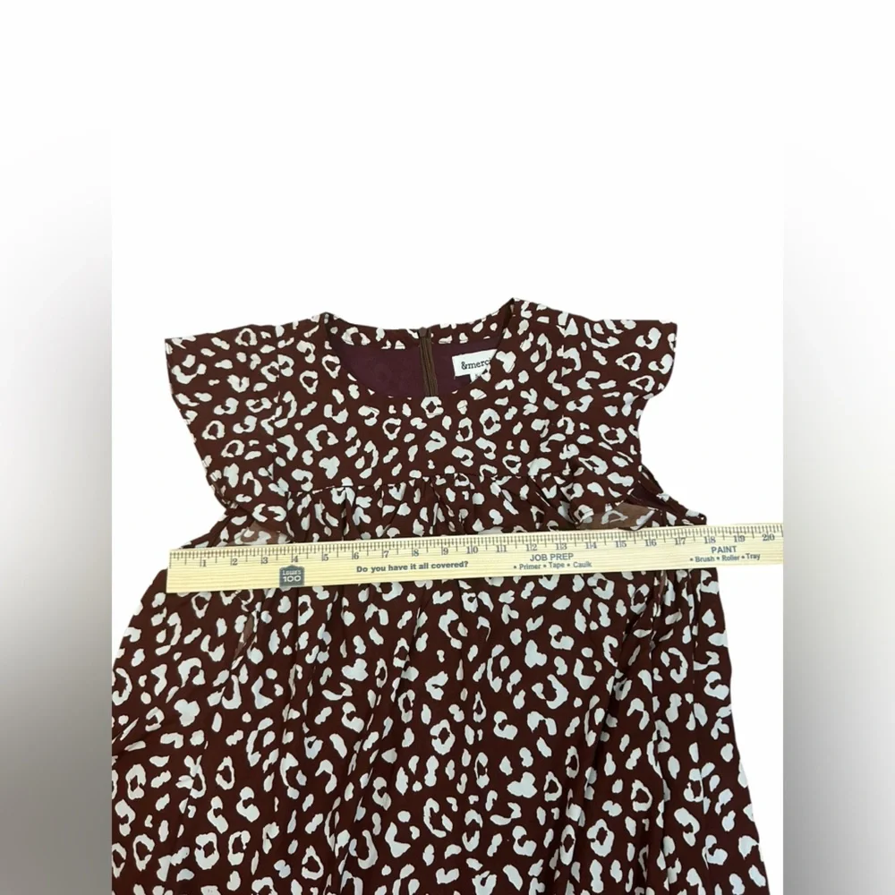 &merci Brown & White Leopard Ruffle Short Sleeve Swing Dress Women’s Sz Small - Picture 10 of 13